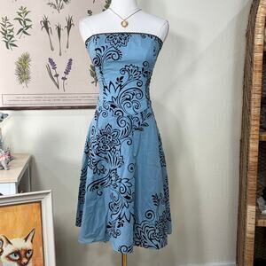 90s Y2k Velvet Floral Strapless Party Dress Lolita Coquette Rococo Dollette S